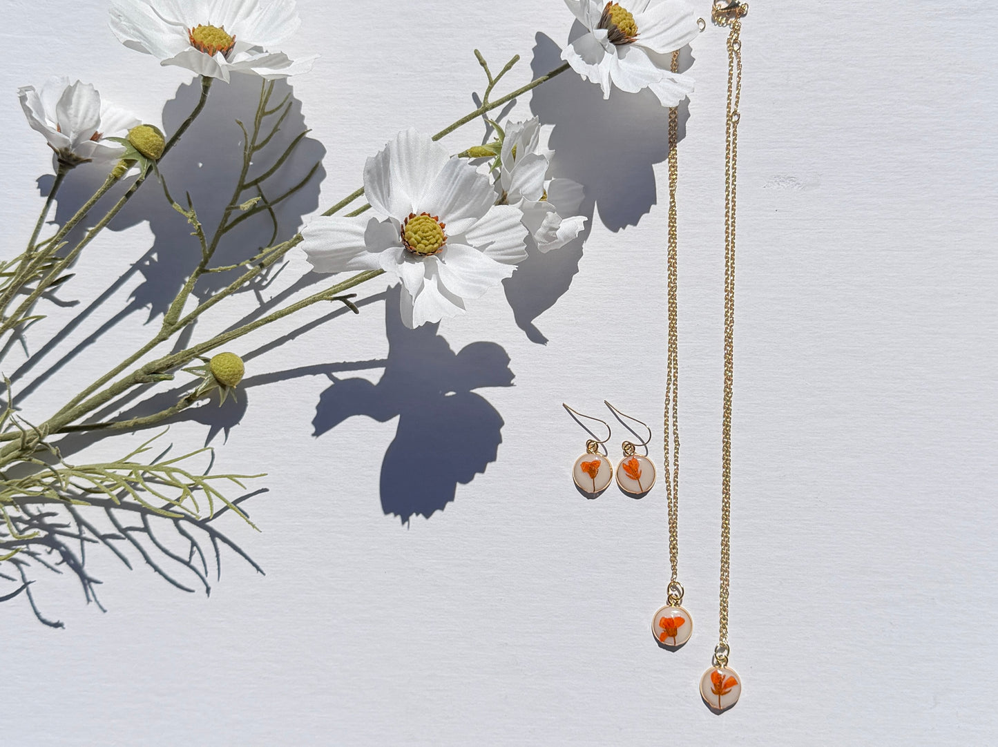 Matching poppy earring and necklace set