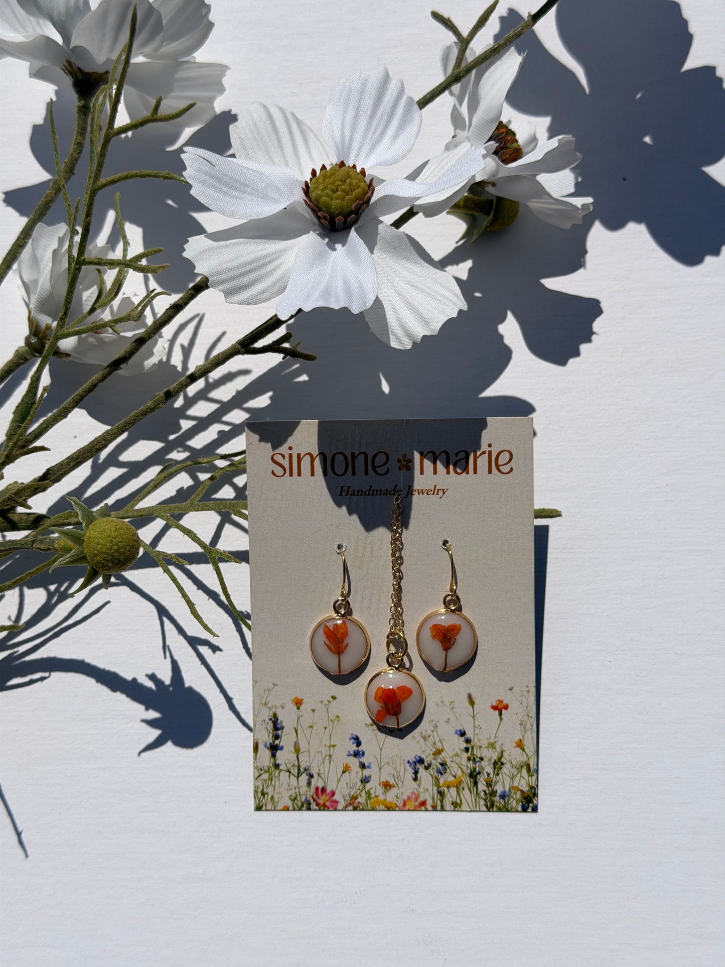 Matching poppy earring and necklace set