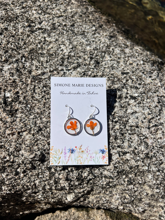 Tiny poppy in silver hoop