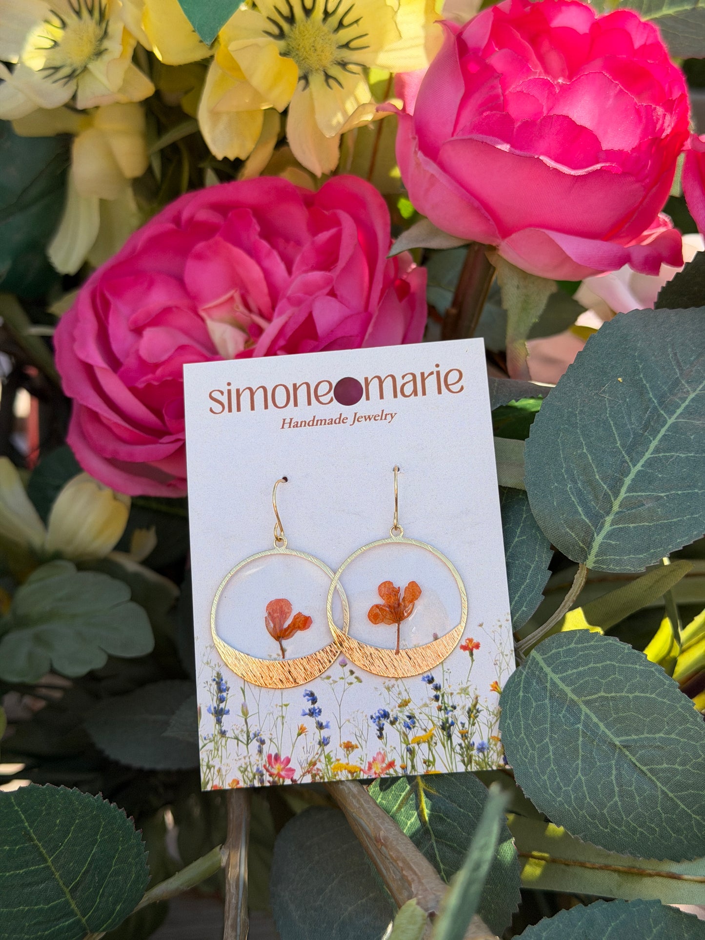 Orange poppies in hammered gold
