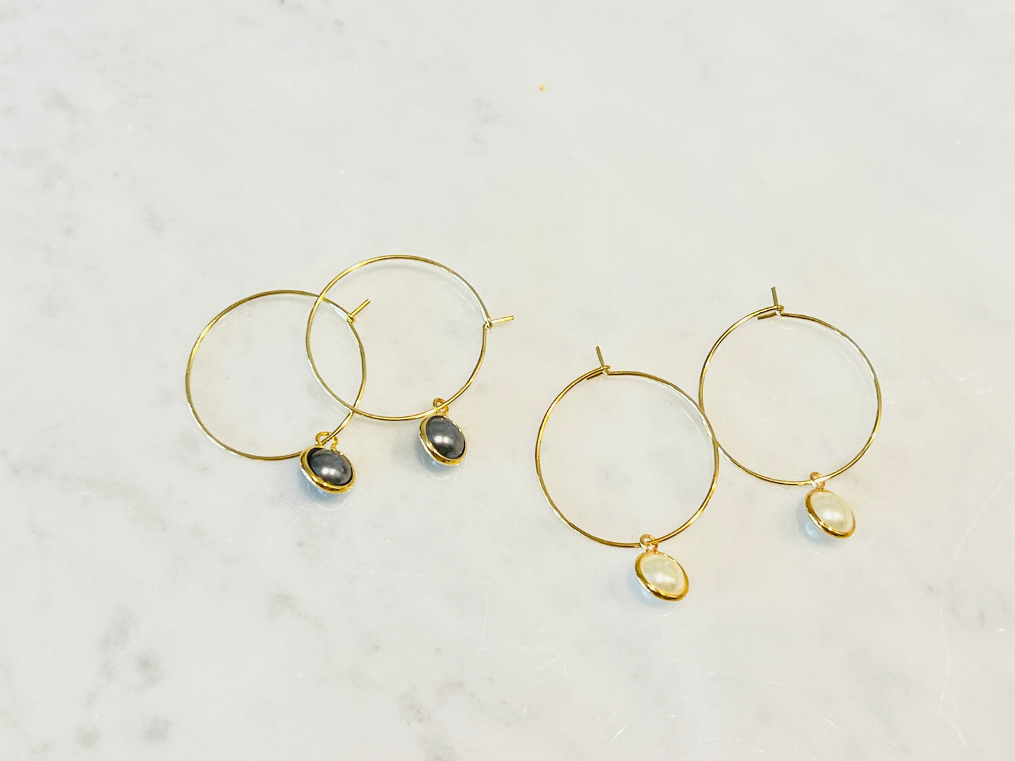 Gold hoops with tiny pearls