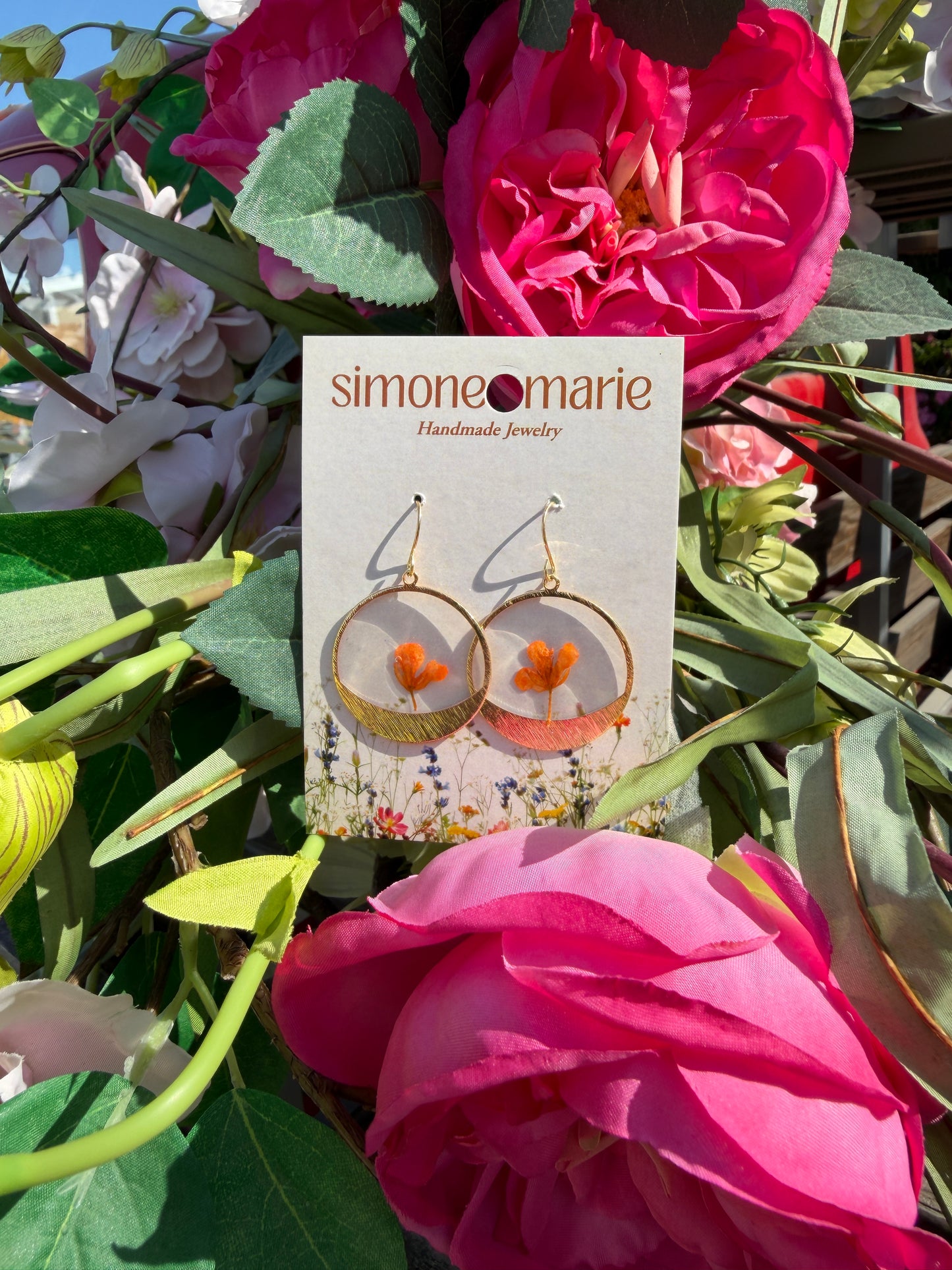 Orange poppies in hammered gold