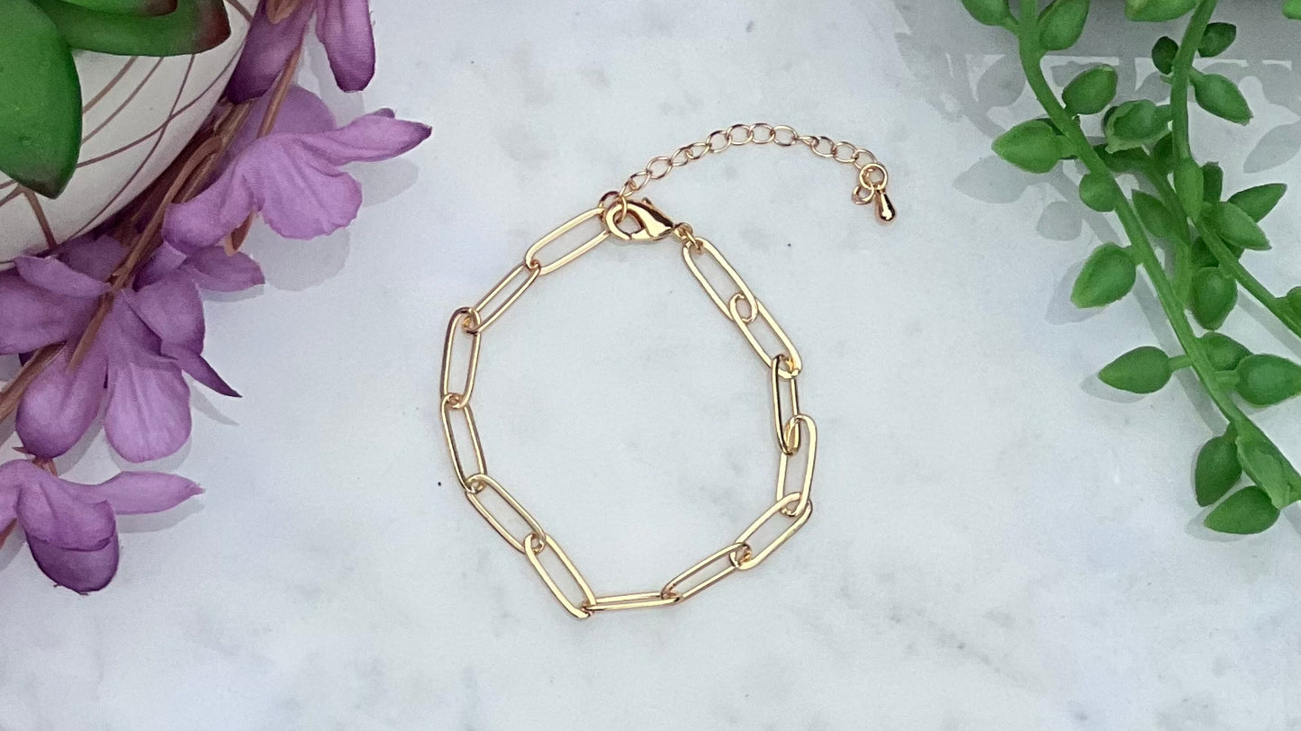 Gold Paperclip Chain 5mm Bracelet